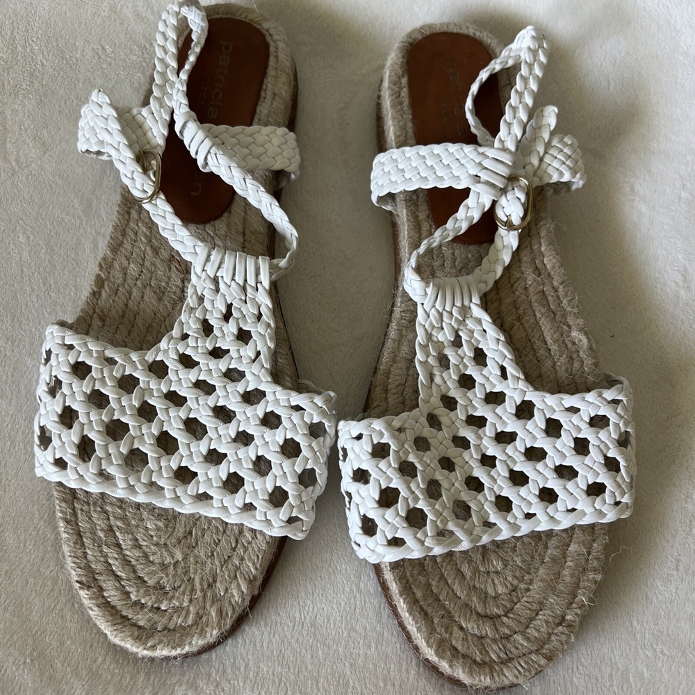 Patricia Green Espadrille Sandals White Woven Flats Cute Summer Size 7
